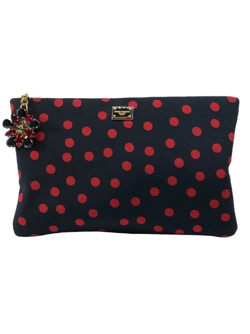 Dolce & Gabbana Dot Pattern Biju Pouch Clutch Canvas Black Red Party Going